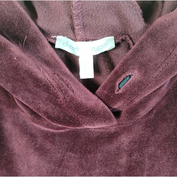 Maroon Velour Stretch Hoodie Tunic Size L Long Sleeve Cozy Baggy - Picture 5 of 9